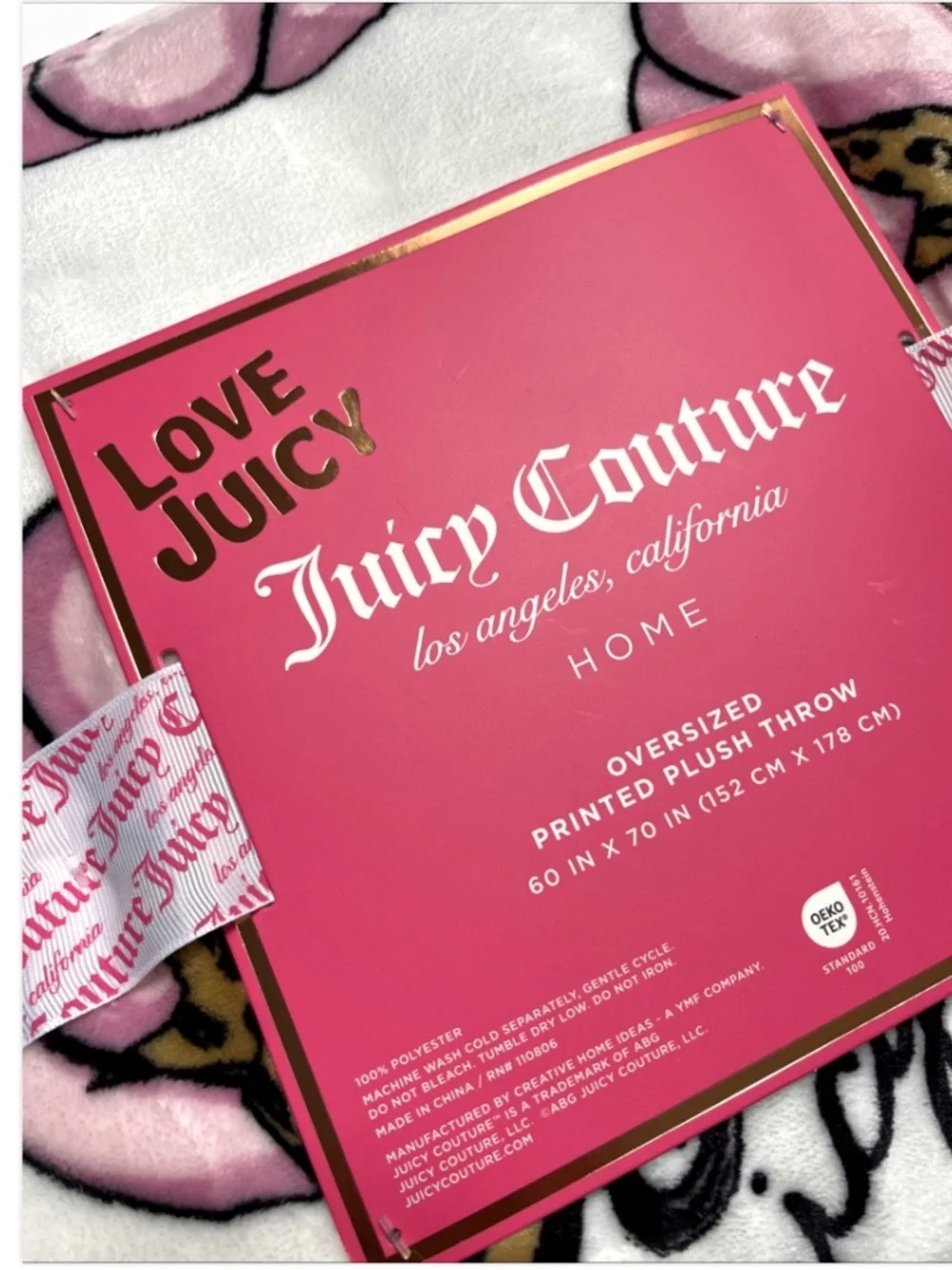 Juicy Couture Plush Throw Blanket 60x70 White Leopard Pumpkin Halloween